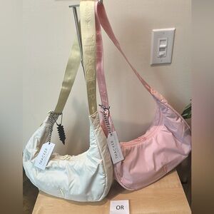 Thacker Zoe Pink OR Biege Featherweight Shoulder Hobo w/ Attached Adj Logo Strap
